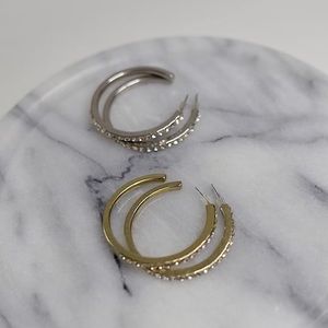 Gold and silver semi hoops earring set